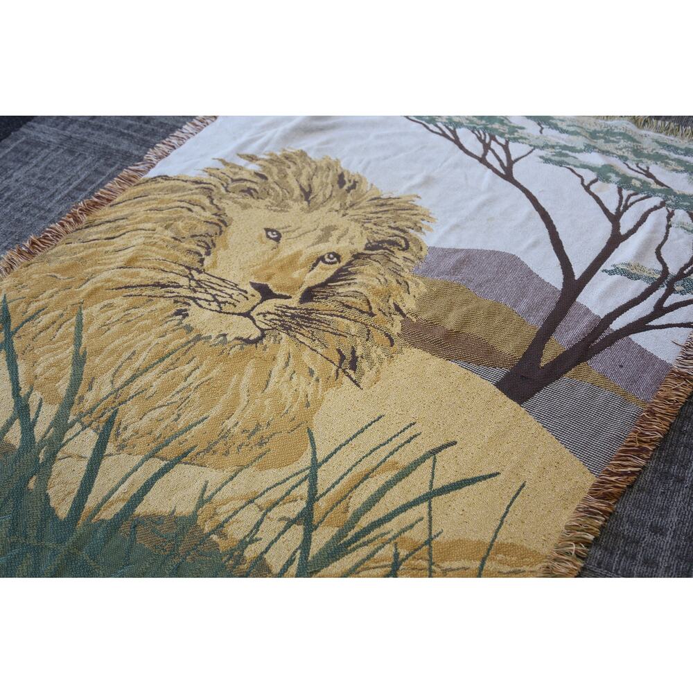 Lion, Savanna, Landscape, blanket Throw, tapestey, 73x49", Green, Yellow, Home
